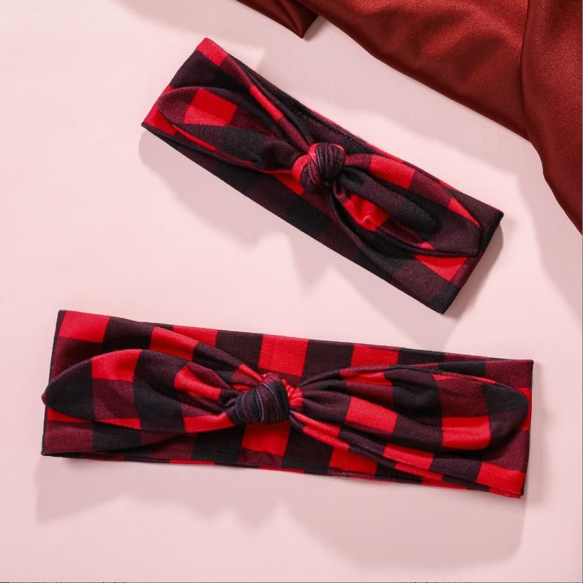 2-pack Buffalo Plaid Bow Headband for Mom and Me Red big image 2