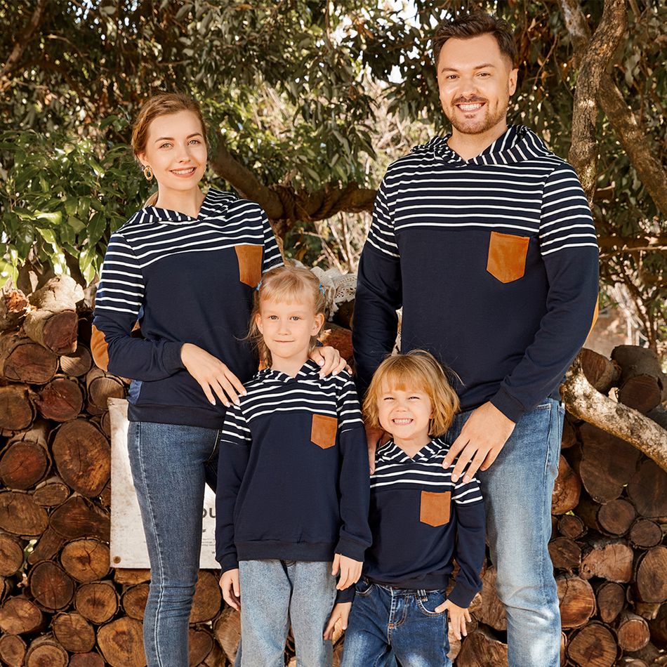 Family Matching Blue Striped Spliced Long-sleeve Hoodies Blue big image 10