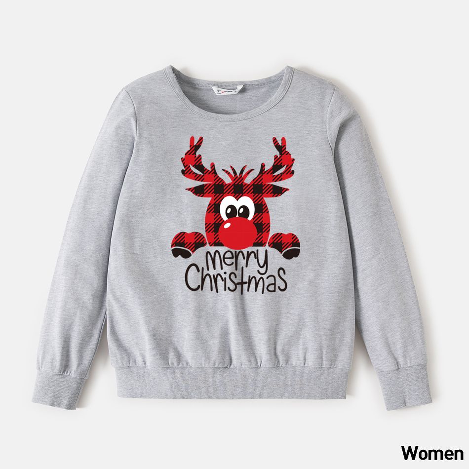 Christmas Family Matching 100% Cotton Plaid Deer & Letter Print Long-sleeve Sweatshirts Grey big image 5