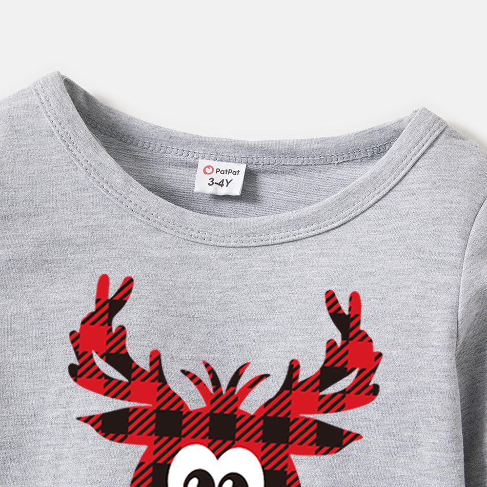 Christmas Family Matching 100% Cotton Plaid Deer & Letter Print Long-sleeve Sweatshirts Grey big image 7