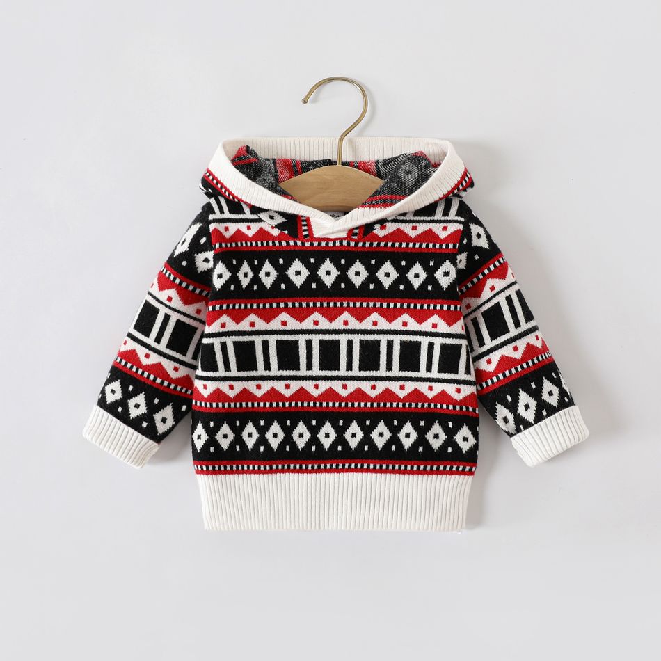 Christmas Baby Boy Allover Argyle Pattern Long-sleeve Knitted Hoodie Black/White big image 2