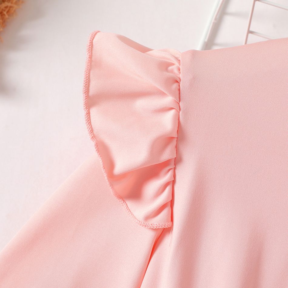 Kid Girl Unicorn Print Mesh Splice Long-sleeve Pink Dress Pink big image 4