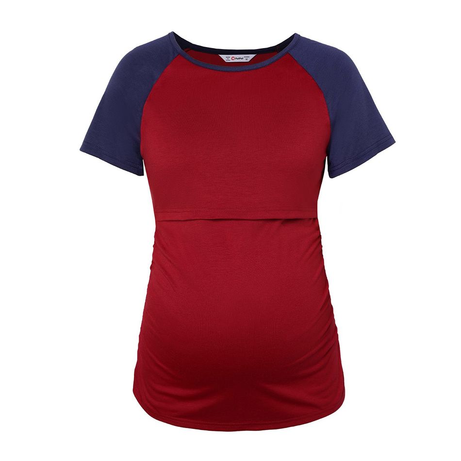Nursing Two Tone Ruched Side Short-sleeve Top Burgundy big image 2