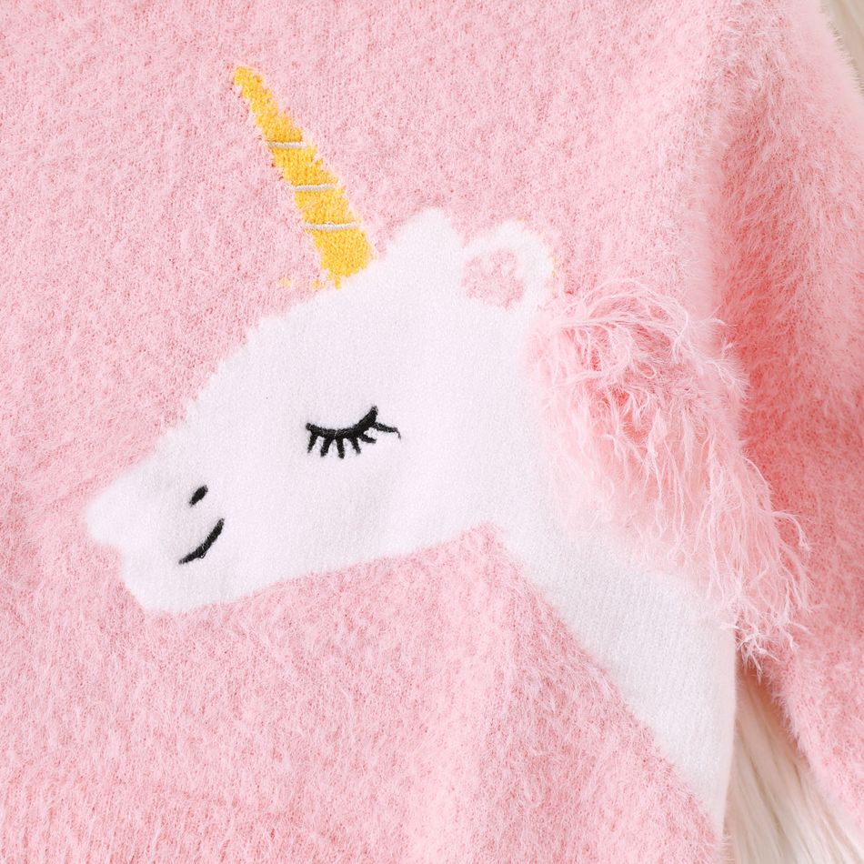 Baby Girl Unicorn Graphic Pink Long-sleeve Thermal Fluffy Sweater Pink big image 5
