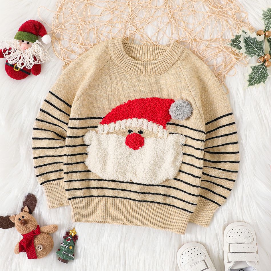 Christmas Baby Boy/Girl Santa Design Striped Knitted Sweater Khaki big image 1