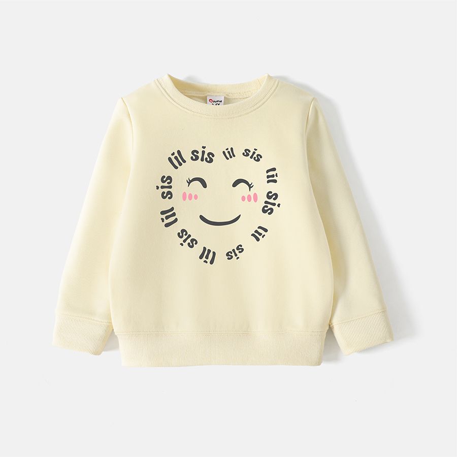 [5Y-14Y] Go-Neat Water Repellent and Stain Resistant Kid Girl/Boy Letter Face Graphic Print Pullover Sweatshirt Beige big image 1