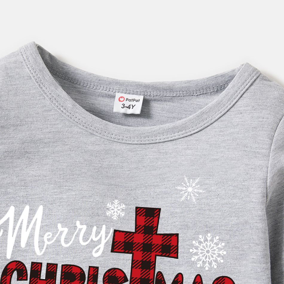 Christmas Family Matching 100% Cotton Long-sleeve Red Plaid Letter Print Sweatshirts Light Grey big image 7