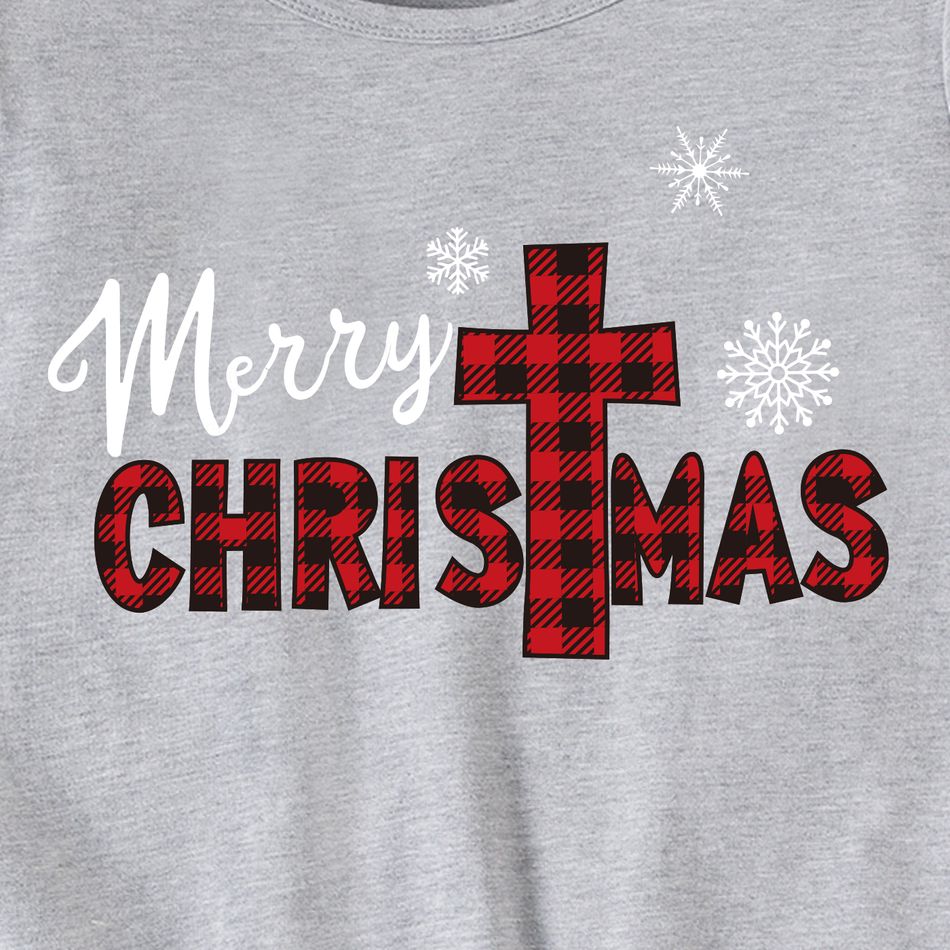 Christmas Family Matching 100% Cotton Long-sleeve Red Plaid Letter Print Sweatshirts Light Grey big image 3