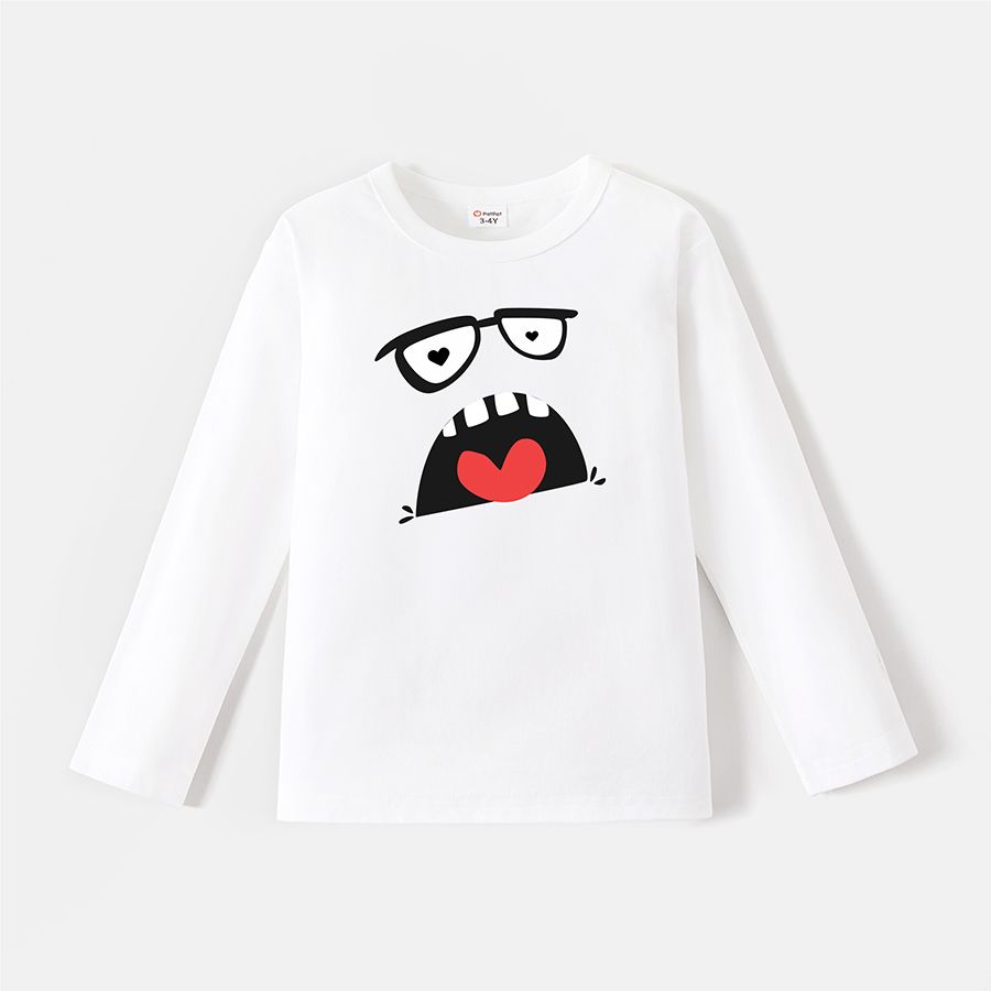 [2Y-6Y] Go-Neat Water Repellent and Stain Resistant Toddler Girl/Boy Face Graphic Print Long-sleeve Tee White big image 1