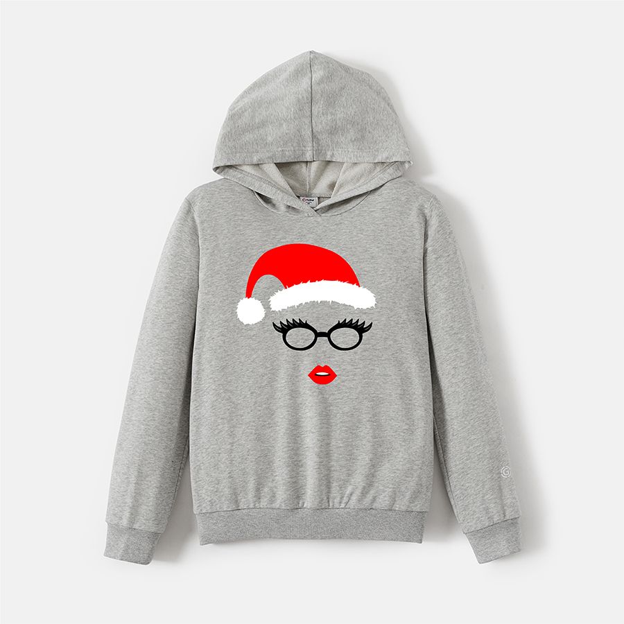 Go-Neat Water Repellent and Stain Resistant Family Matching Christmas Graphic Grey Long-sleeve Hoodies Light Grey big image 2