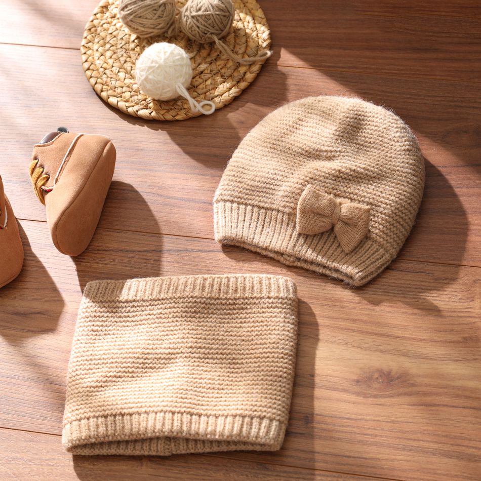 2-pack Baby / Toddler Bow Decor Beanie Hat & Infinity Scarf Set Khaki