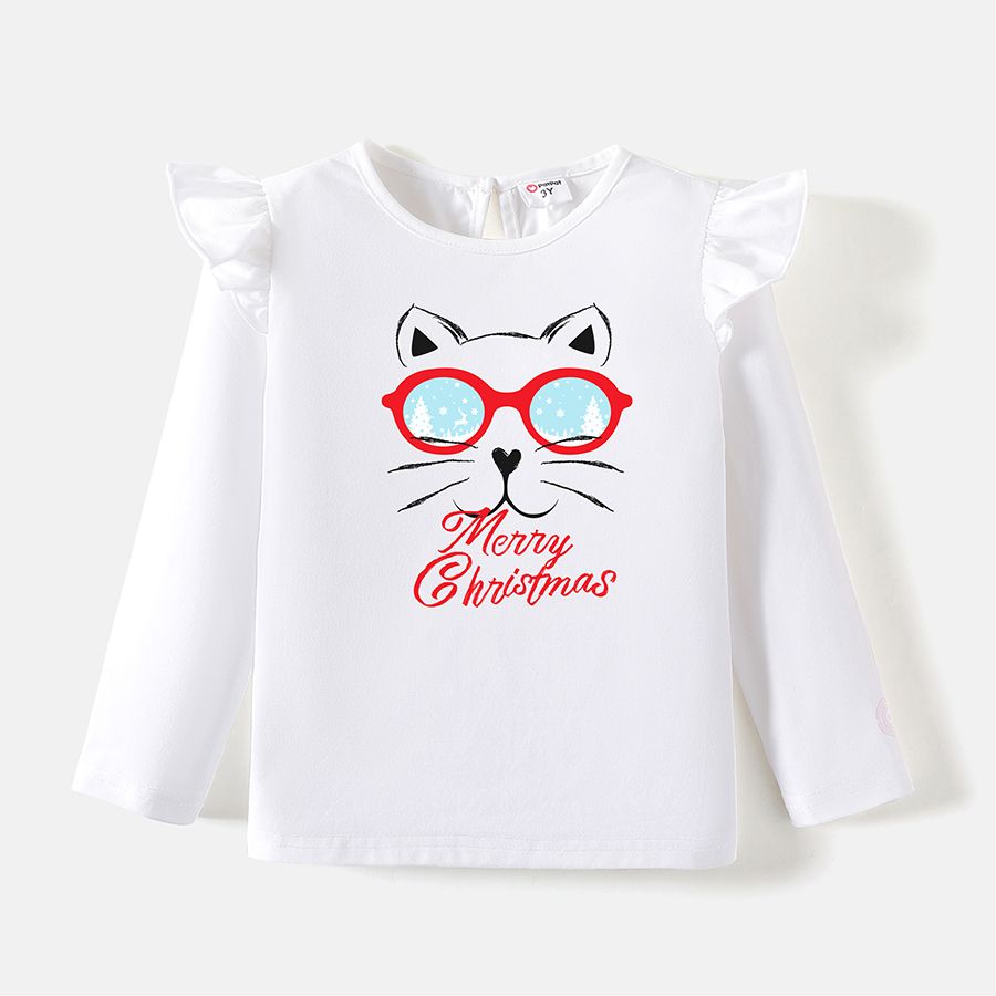 [2Y-6Y] Go-Neat Water Repellent and Stain Resistant Toddler Girl Christmas Letter Print Long-sleeve Tee White big image 1