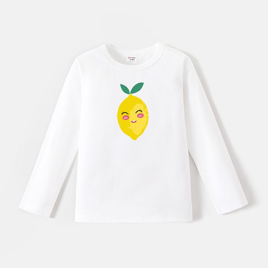 [2Y-6Y] Go-Neat Water Repellent and Stain Resistant Toddler Girl/Boy Lemon Print Long-sleeve Tee White big image 1