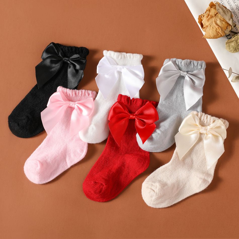 Conjunto de meias de decoração de arco sólido para bebê de 6 pares Multicolorido big image 1