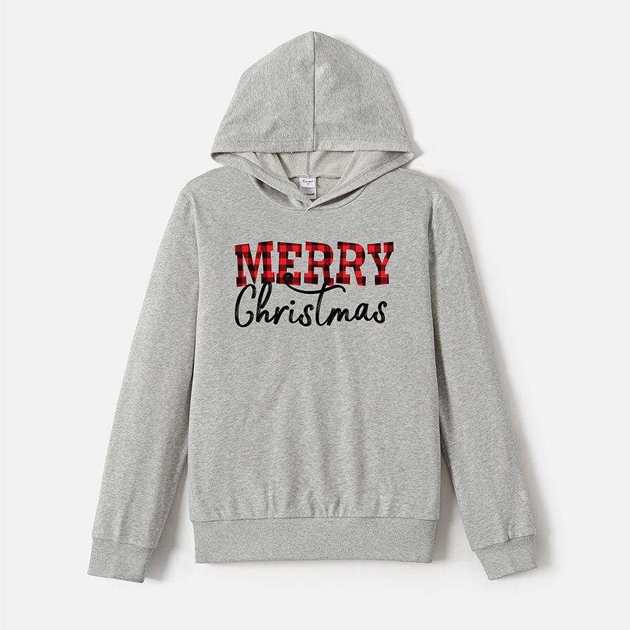 Go-Neat Water Repellent and Stain Resistant Family Matching Plaid Letter Print Grey Long-sleeve Hoodies Light Grey big image 4