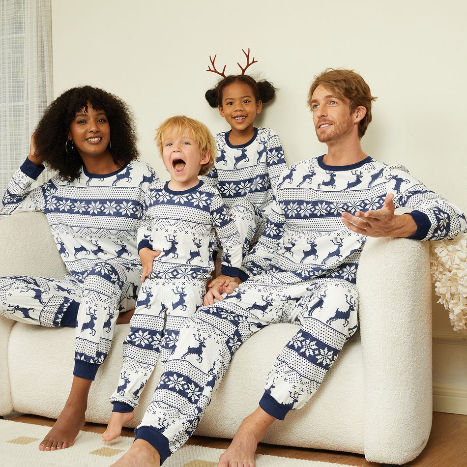 Christmas Family Matching Allover Blue Print Long-sleeve Naia Pajamas Sets (Flame Resistant) Blue big image 4