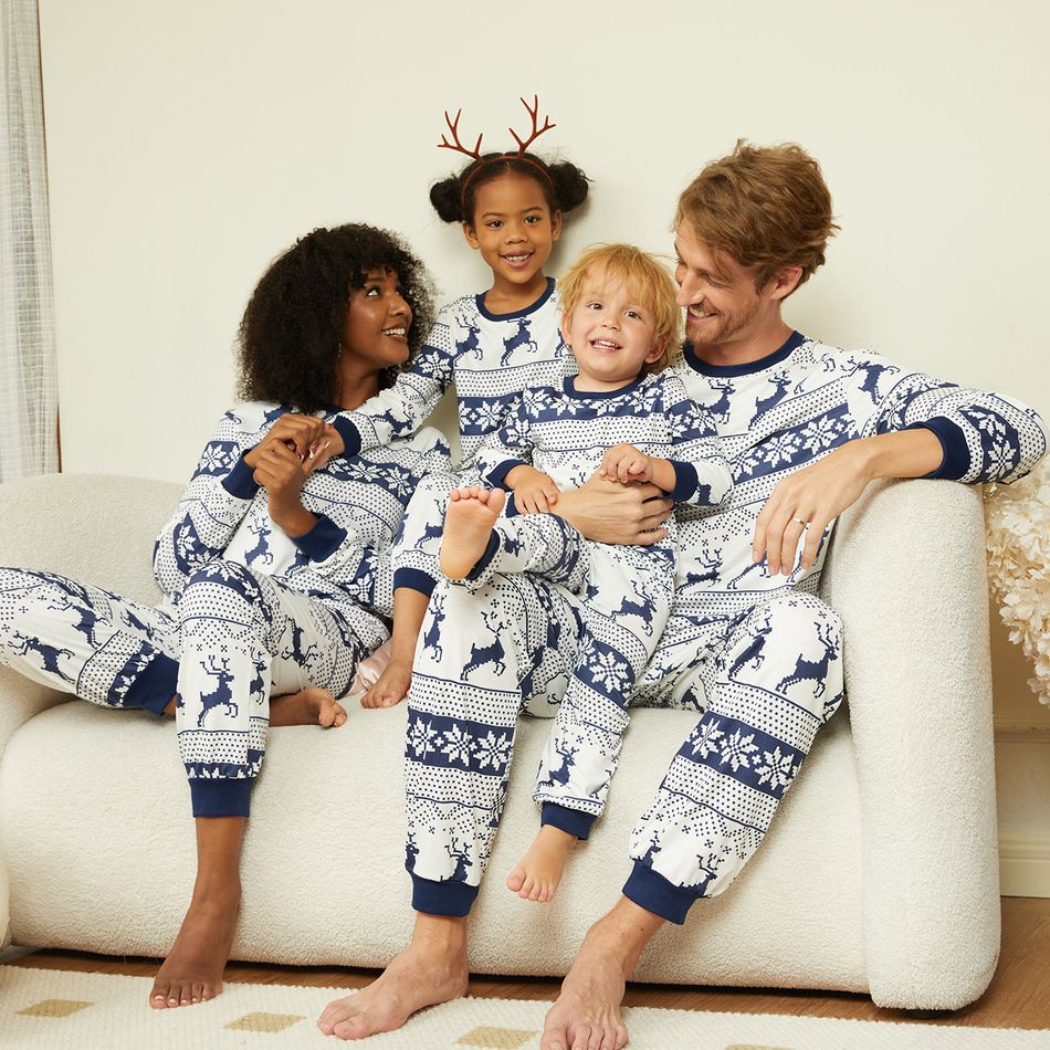 Christmas Family Matching Allover Blue Print Long-sleeve Naia Pajamas Sets (Flame Resistant) Blue big image 2