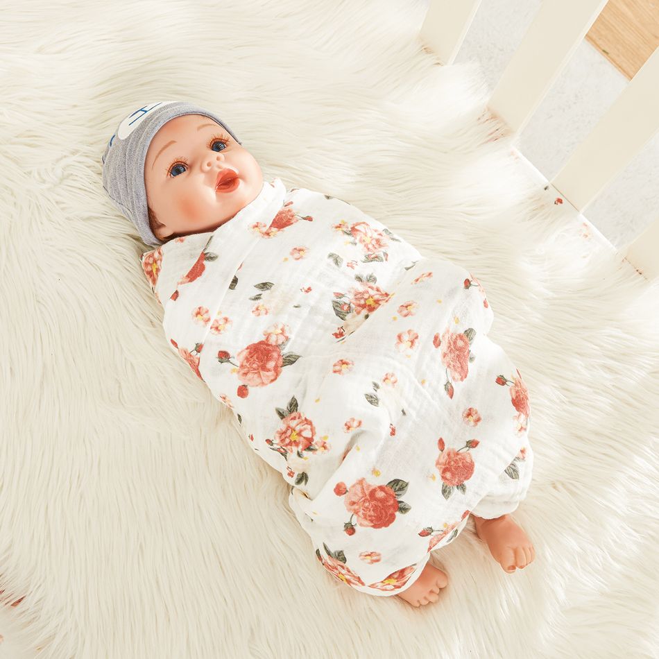 Couverture à emmailloter bébé en mousseline 100% coton à motif floral Multicolore big image 2