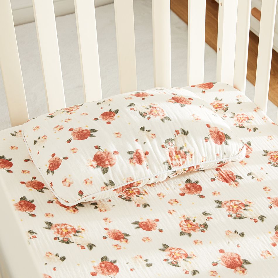 Oreiller et taie d'oreiller à motif floral pour bébé en mousseline 100 % coton Multicolore big image 2