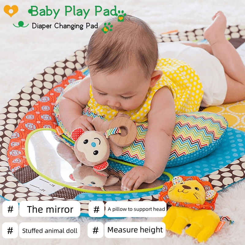 Baby Tummy Time Mat Play Mat Infants Changing Pad Height Measure Chart with Plush Pillow & Mirror Multi-color big image 7