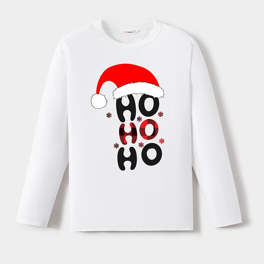 Go-Neat Water Repellent and Stain Resistant Christmas Family Matching Xmas Hat & Letter Print Long-sleeve Tee White big image 3