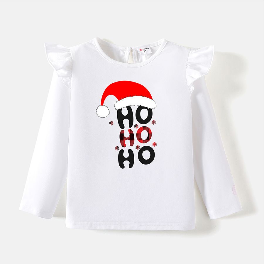 Go-Neat Water Repellent and Stain Resistant Christmas Family Matching Xmas Hat & Letter Print Long-sleeve Tee White big image 6