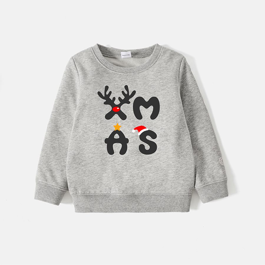 [5Y-14Y] Go-Neat Water Repellent and Stain Resistant Kid Girl/Boy Christmas Letter Print Pullover Sweatshirt Light Grey