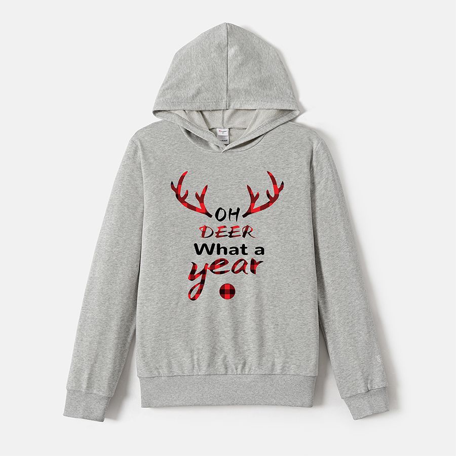 Go-Neat Water Repellent and Stain Resistant Christmas Family Matching Antler & Letter Print Grey Long-sleeve Hoodies Light Grey big image 3