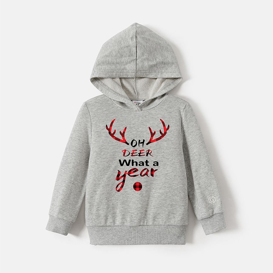 Go-Neat Water Repellent and Stain Resistant Christmas Family Matching Antler & Letter Print Grey Long-sleeve Hoodies Light Grey big image 5