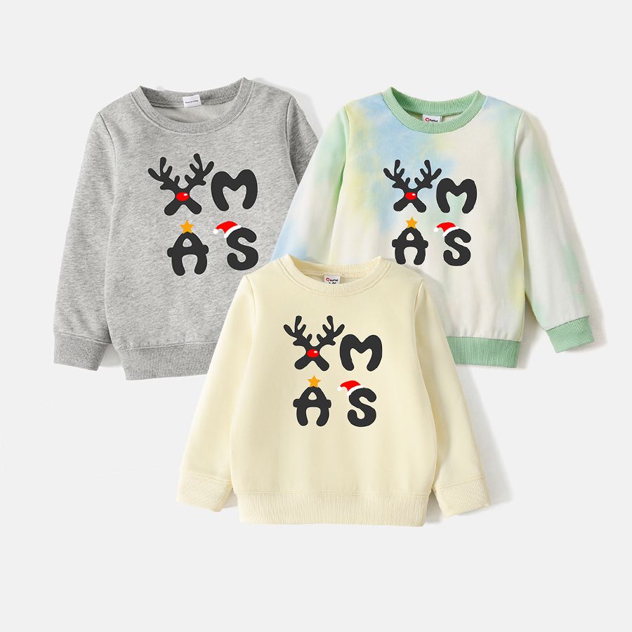 [5Y-14Y] Go-Neat Water Repellent and Stain Resistant Kid Girl/Boy Christmas Letter Print Pullover Sweatshirt Light Grey big image 3