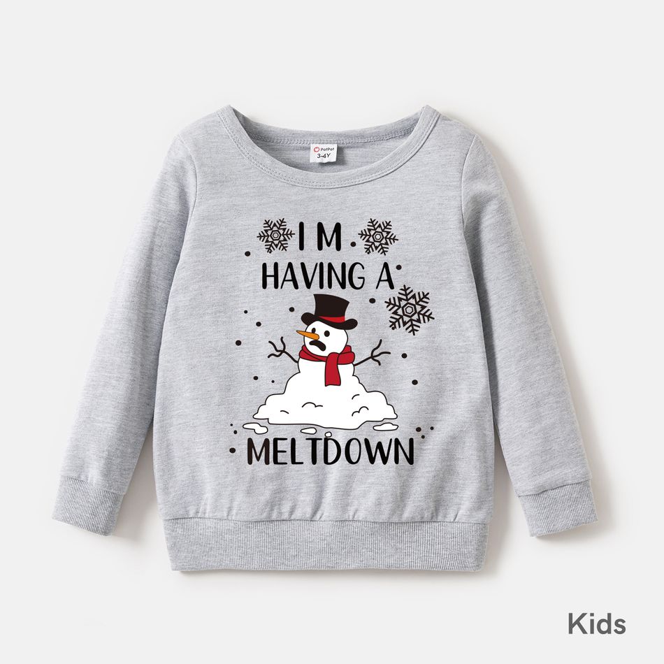 Christmas Family Matching 100% Cotton Snowman & Letter Print Long-sleeve Sweatshirts Grey big image 4