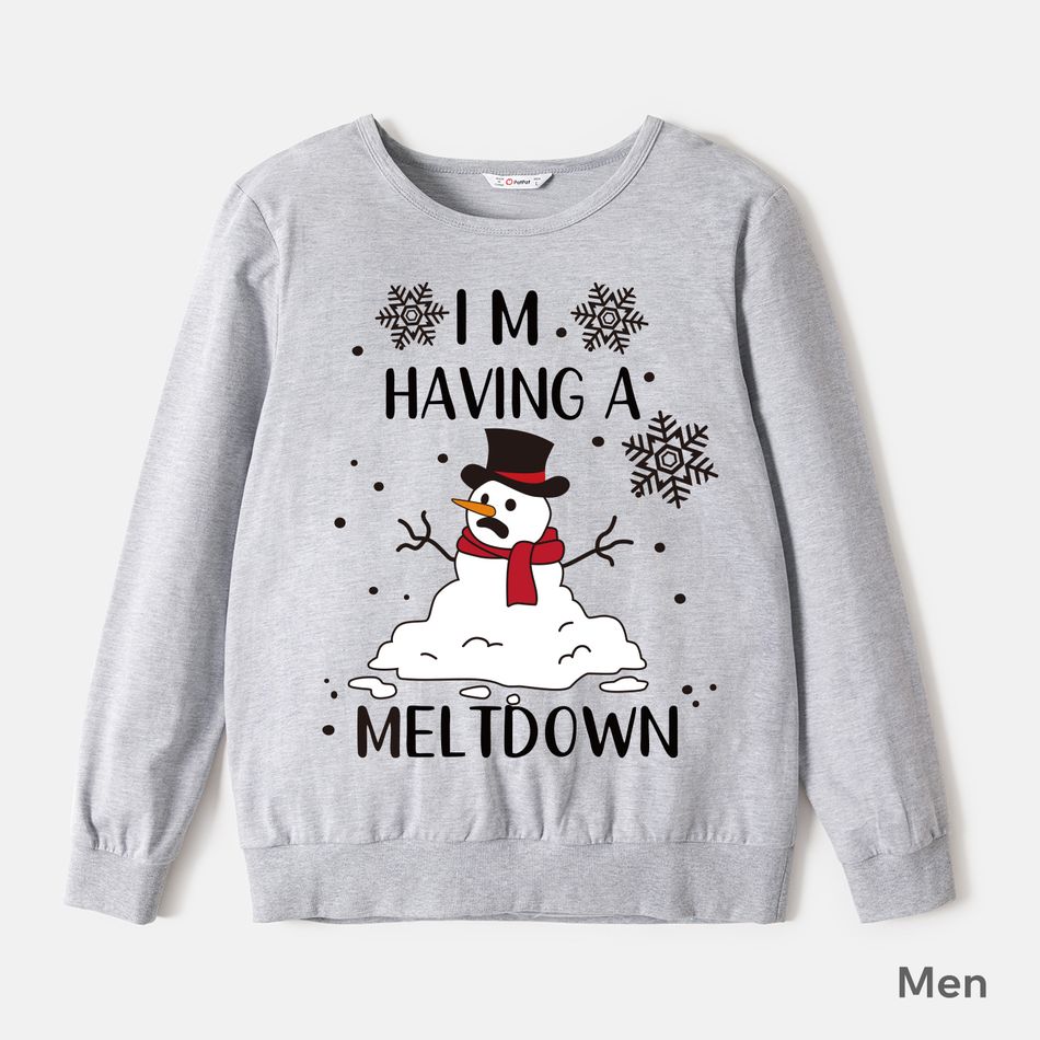 Christmas Family Matching 100% Cotton Snowman & Letter Print Long-sleeve Sweatshirts Grey big image 2