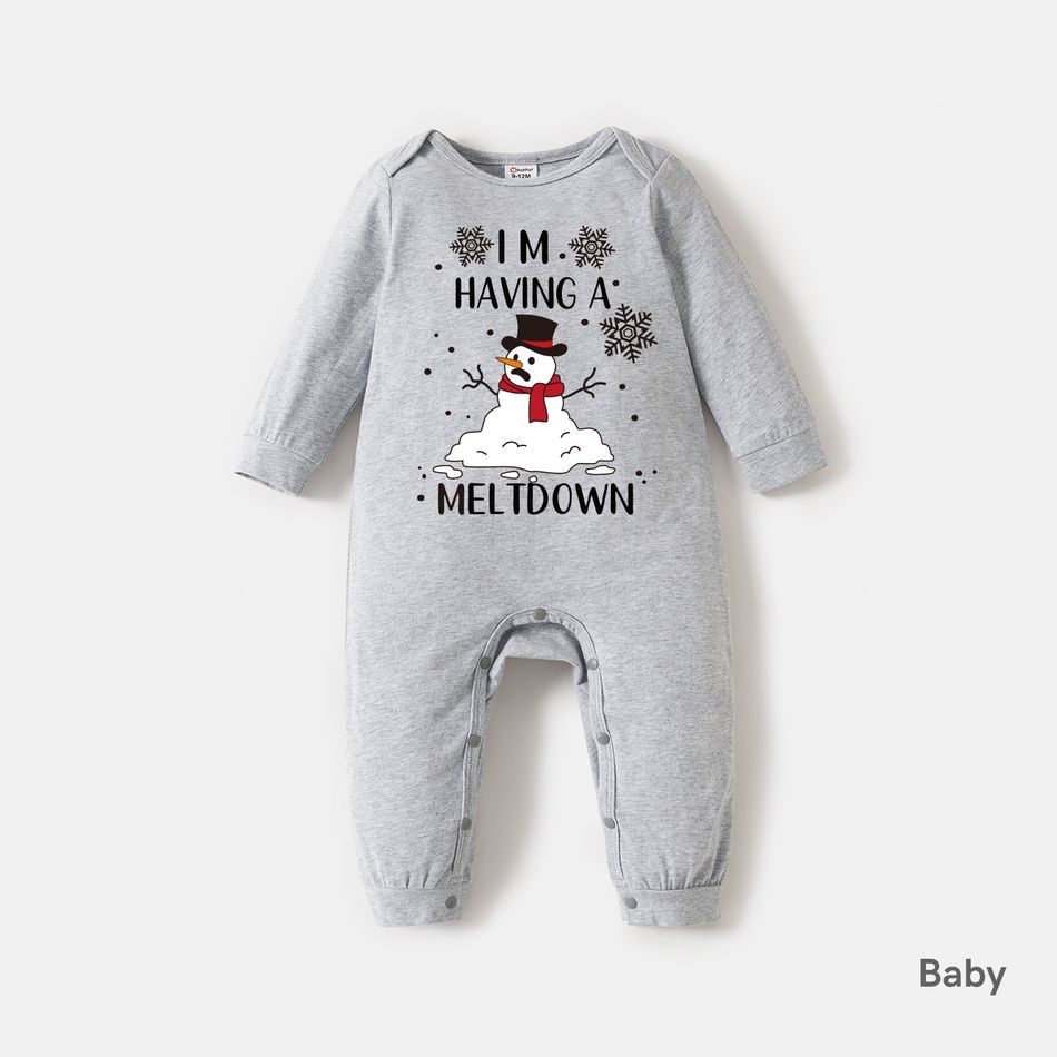 Christmas Family Matching 100% Cotton Snowman & Letter Print Long-sleeve Sweatshirts Grey big image 8