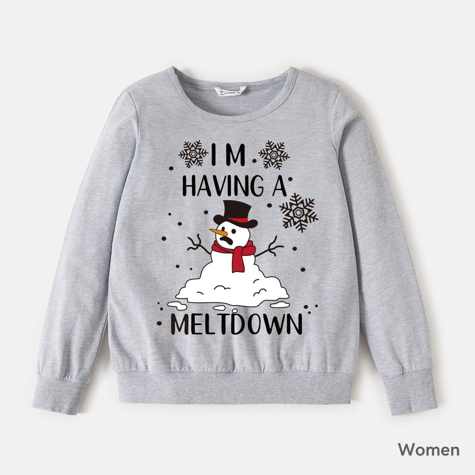 Christmas Family Matching 100% Cotton Snowman & Letter Print Long-sleeve Sweatshirts Grey big image 3