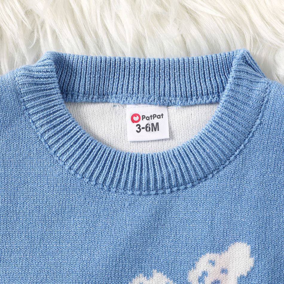Baby Boy Locomotive Graphic Drop Shoulder Knitted Pullover Sweater Blue big image 3