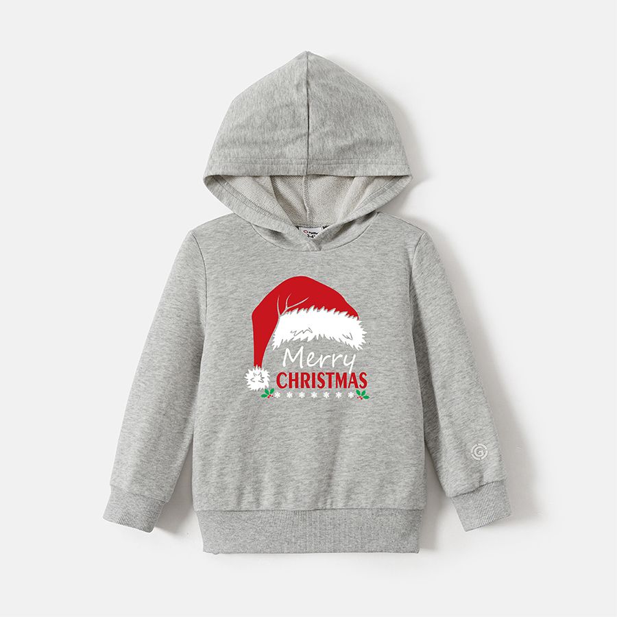 Go-Neat Water Repellent and Stain Resistant Family Matching Christmas Hat & Letter Print Grey Long-sleeve Hoodies Light Grey big image 3