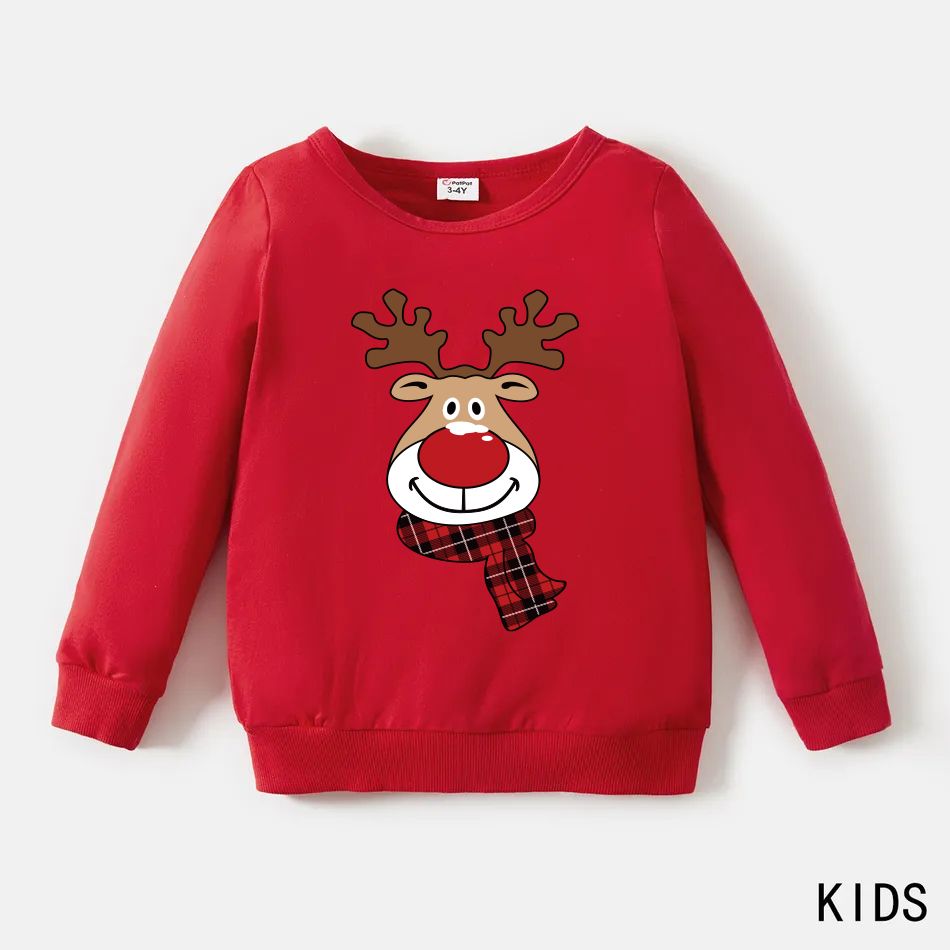 Christmas Family Matching 100% Cotton Reindeer Print Long-sleeve Sweatshirts Red big image 5