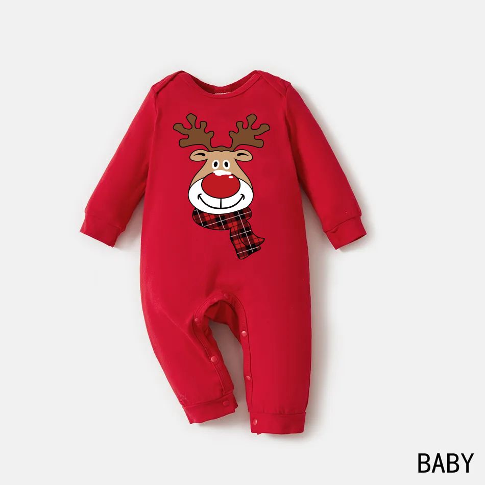 Christmas Family Matching 100% Cotton Reindeer Print Long-sleeve Sweatshirts Red big image 7