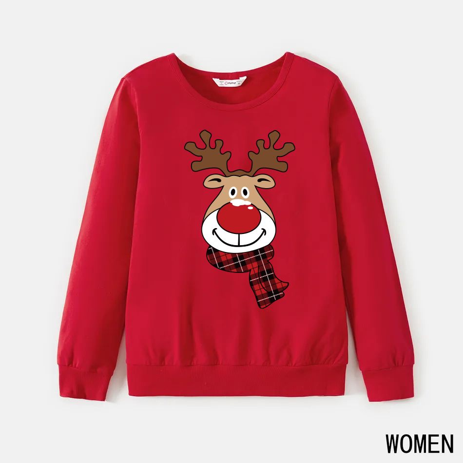 Christmas Family Matching 100% Cotton Reindeer Print Long-sleeve Sweatshirts Red big image 6