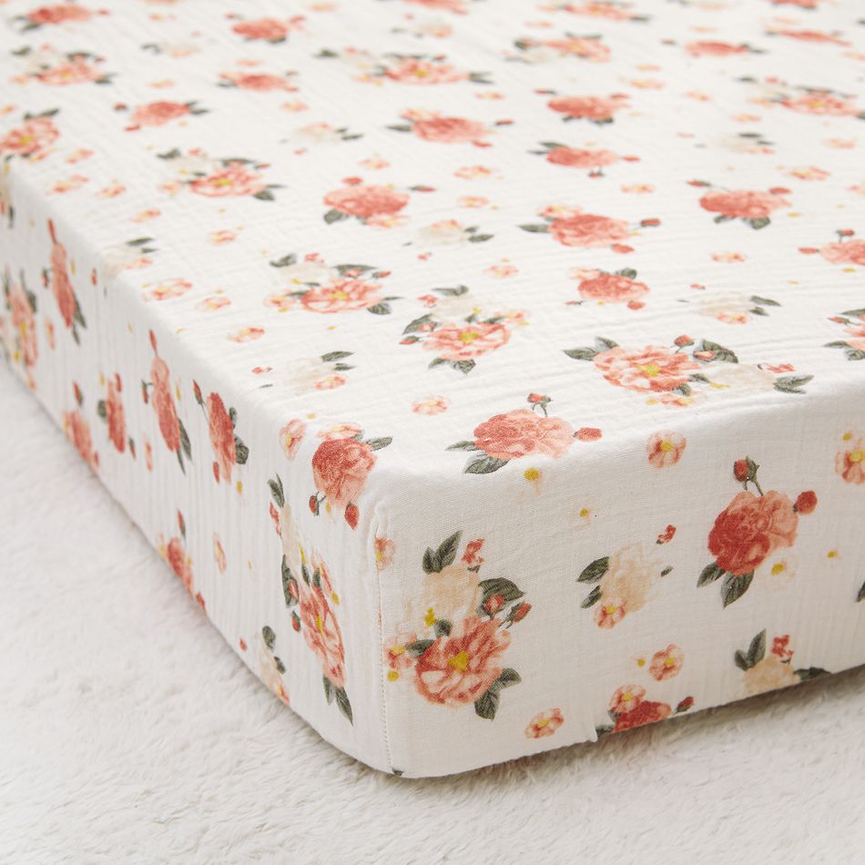 Drap de lit bébé 100% mousseline de coton à motif floral Multicolore big image 2