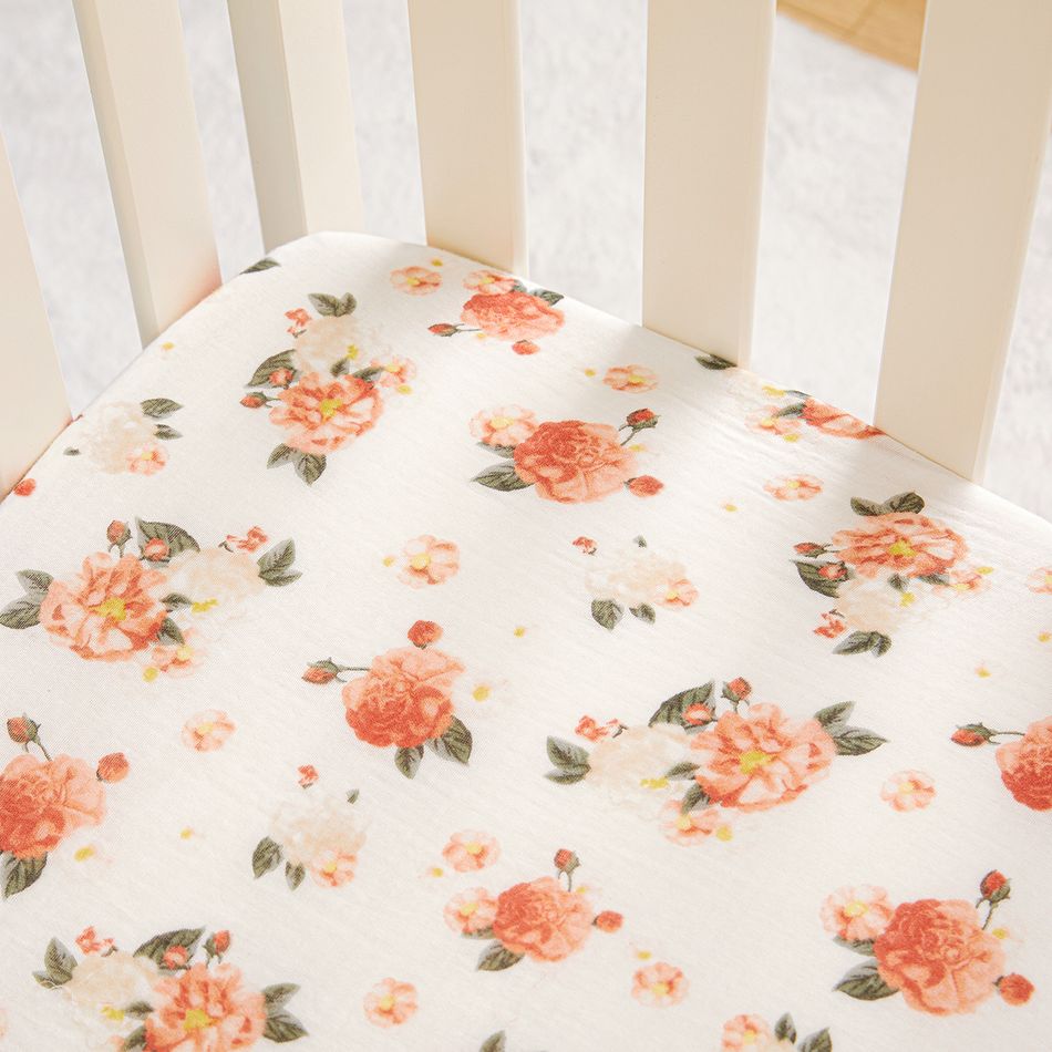 Drap de lit bébé 100% mousseline de coton à motif floral Multicolore big image 4