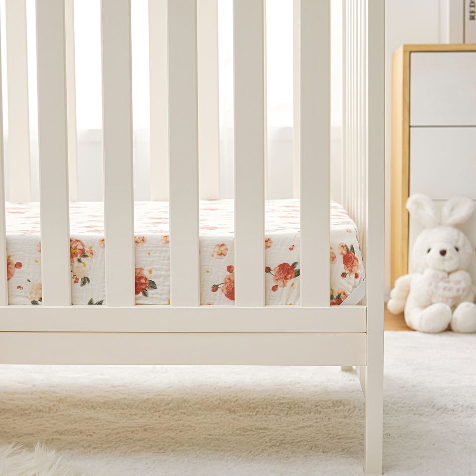 Drap de lit bébé 100% mousseline de coton à motif floral Multicolore big image 5