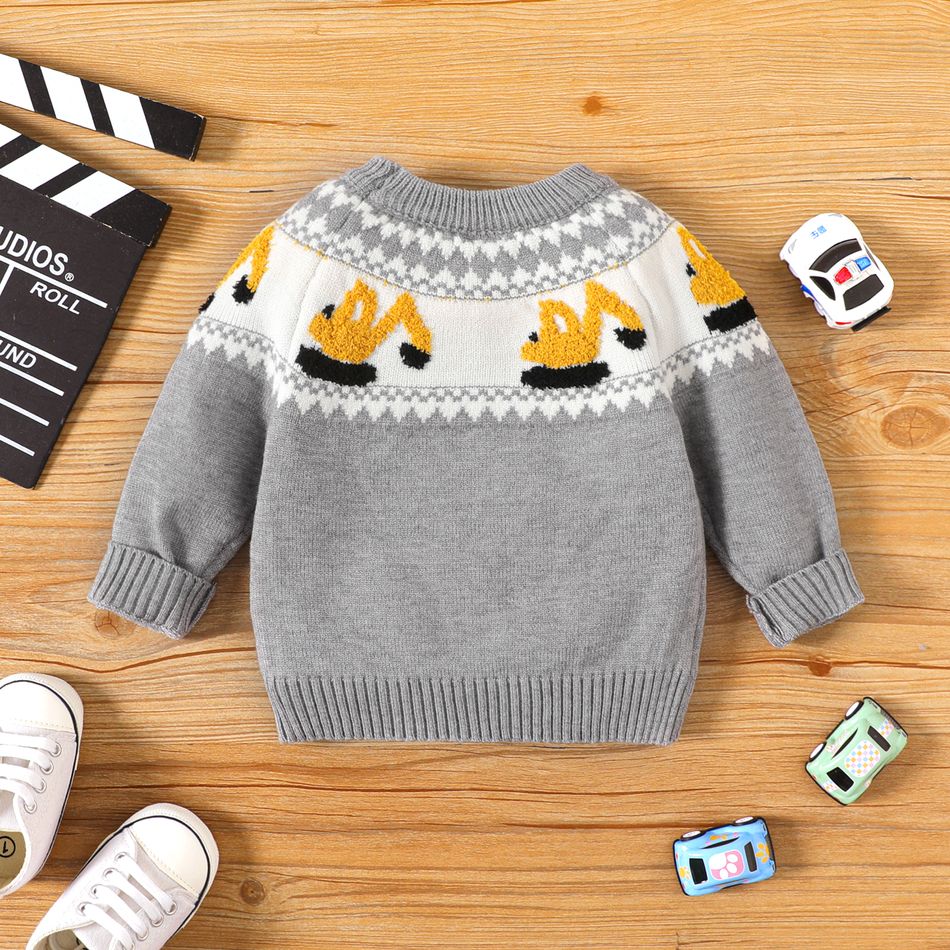 Baby Boy Excavator Pattern Knitted Pullover Sweater Light Grey big image 2