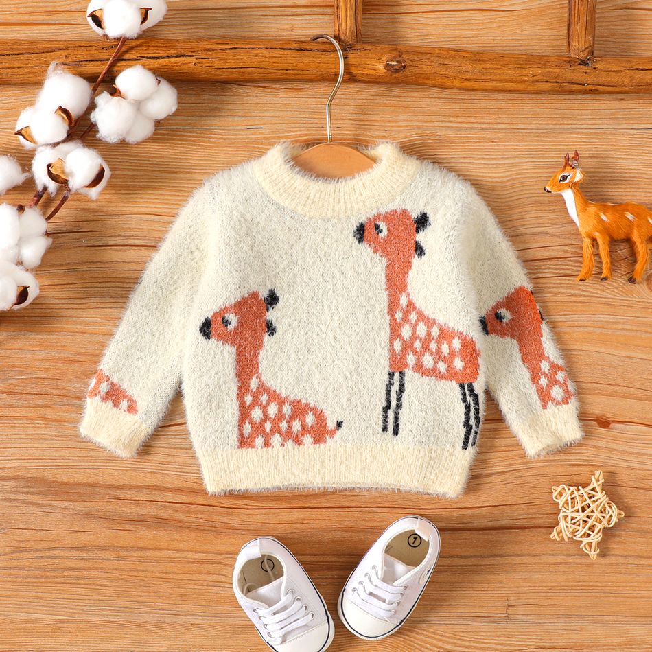 Baby Boy/Girl Deer Pattern Fuzzy Knitted Pullover Sweater LightApricot big image 1