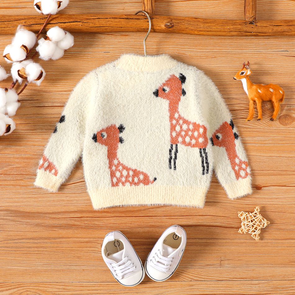 Baby Boy/Girl Deer Pattern Fuzzy Knitted Pullover Sweater LightApricot big image 2