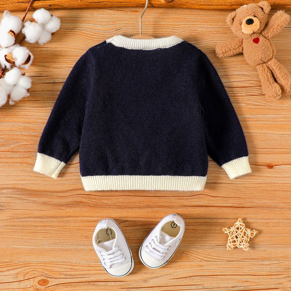 Baby Boy/Girl Fuzzy Bear Graphic Long-sleeve Knitted Pullover Sweater Tibetanblue big image 2