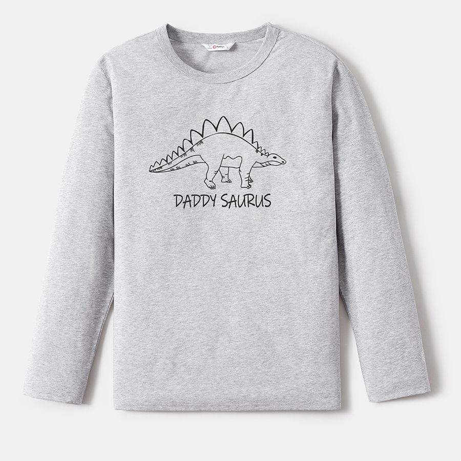 Go-Neat Water Repellent and Stain Resistant Family Matching Dinosaur & Letter Print Long-sleeve Tee Light Grey big image 6
