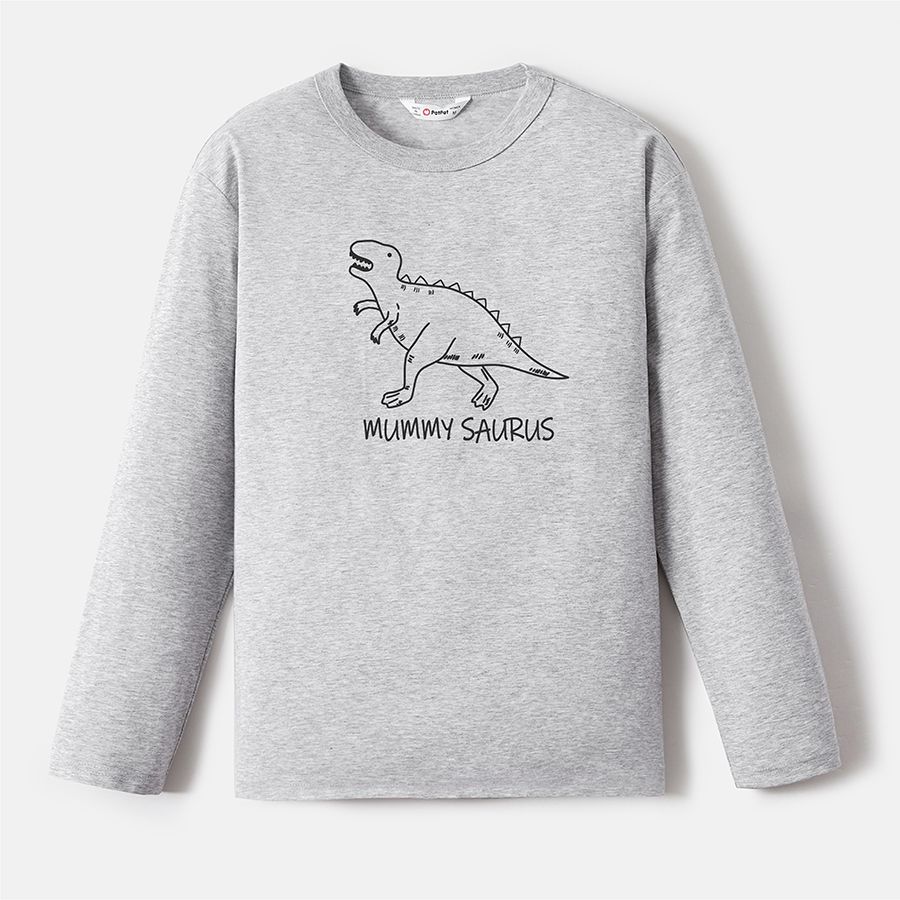 Go-Neat Water Repellent and Stain Resistant Family Matching Dinosaur & Letter Print Long-sleeve Tee Light Grey big image 3