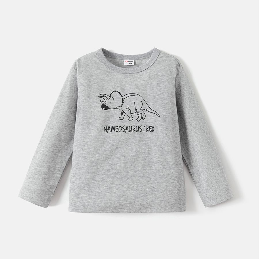 Go-Neat Water Repellent and Stain Resistant Family Matching Dinosaur & Letter Print Long-sleeve Tee Light Grey big image 2