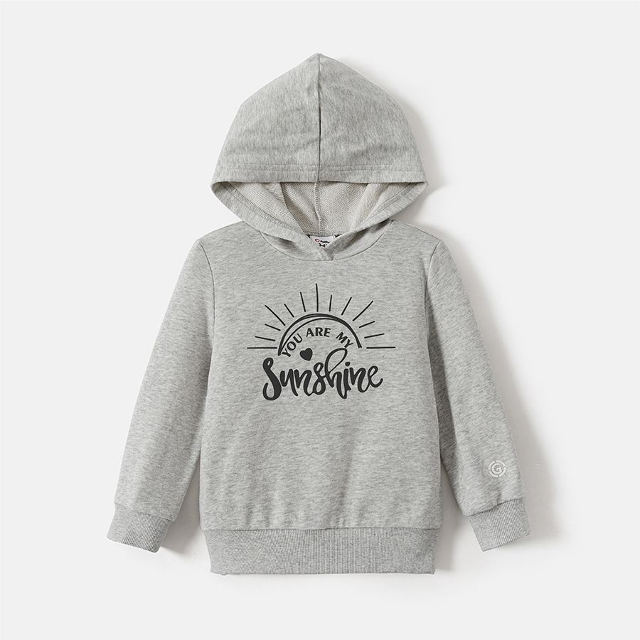 Go-Neat Water Repellent and Stain Resistant Family Matching Sun & Letter Print Grey Long-sleeve Hoodies Light Grey big image 2
